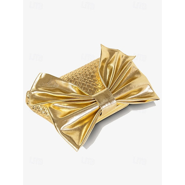 Women's Bag Leather Clutch with Gold Bow Oversized Faux