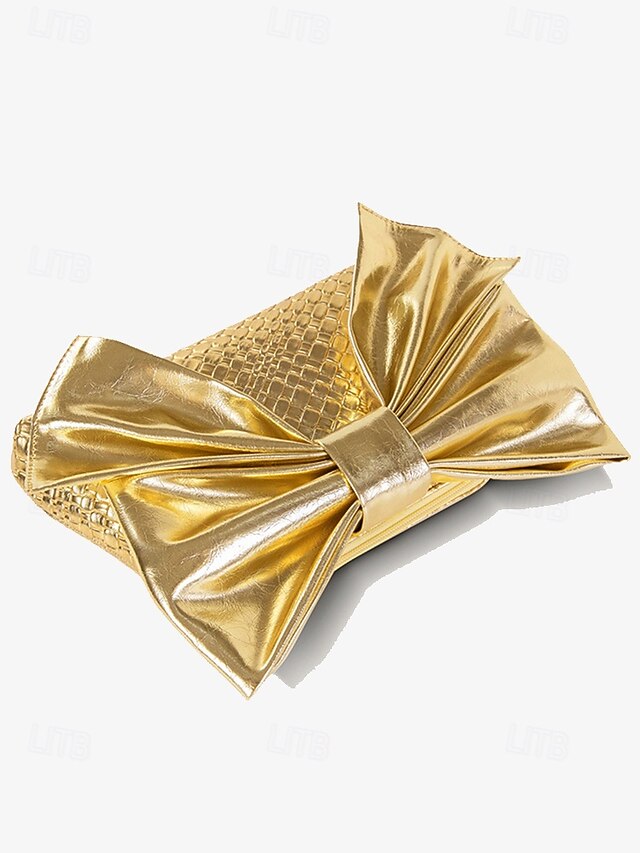 Oversized with Clutch Bow Faux Leather Gold Bag Women's