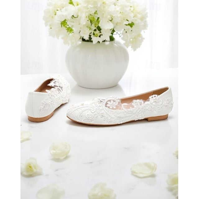 Flats – Lace Ballet White Embroidered Women's Vintage