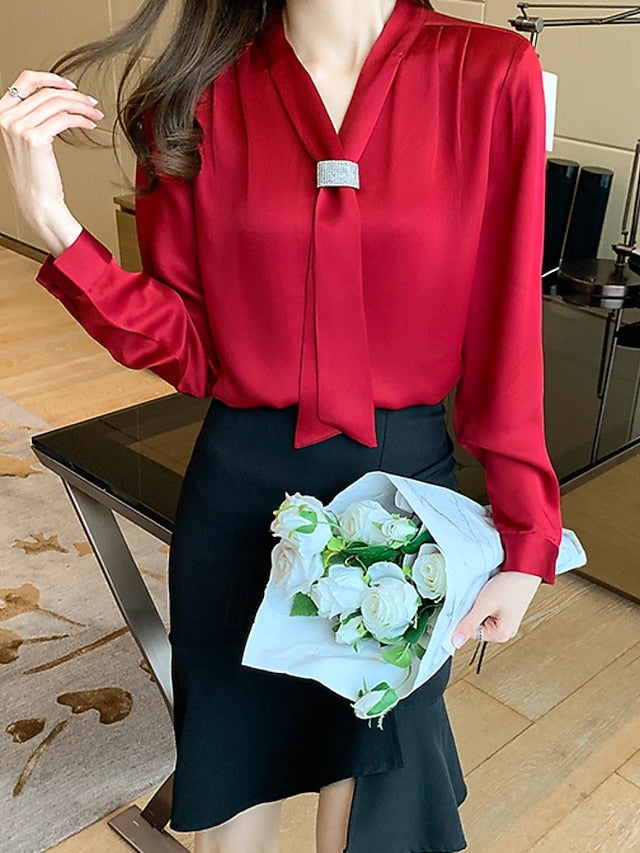 Women's Shirt Blouse Buttons Plain Elegant Stylish Long