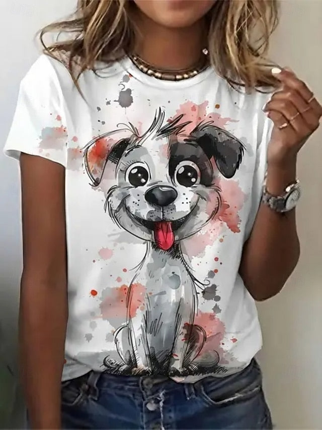 Women's T Shirt Print Graphic Animal Dog Vintage Stylish