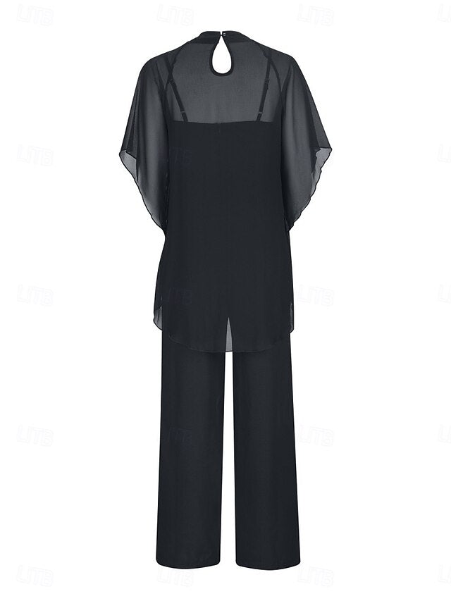 Women's Pants Sets 3/4 Length Sleeve Crew Neck Solid Color
