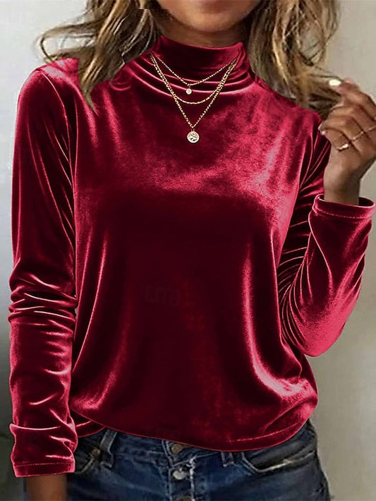 Christmas Women's Velvet Blouse Dressy Tops Ruched