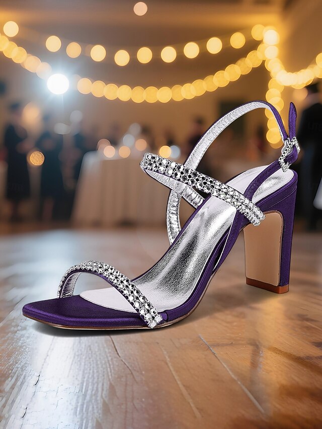 – Rhinestone Prom Women's Heel Sandals White Block Bridal