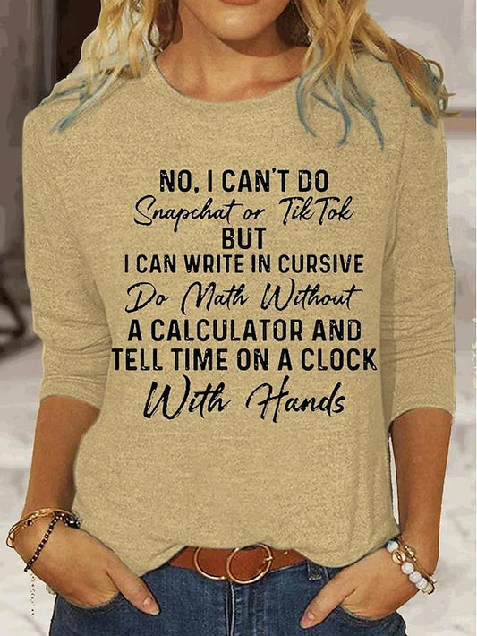 Women's T shirt Long Sleeve Letter Behavior Fashion Long