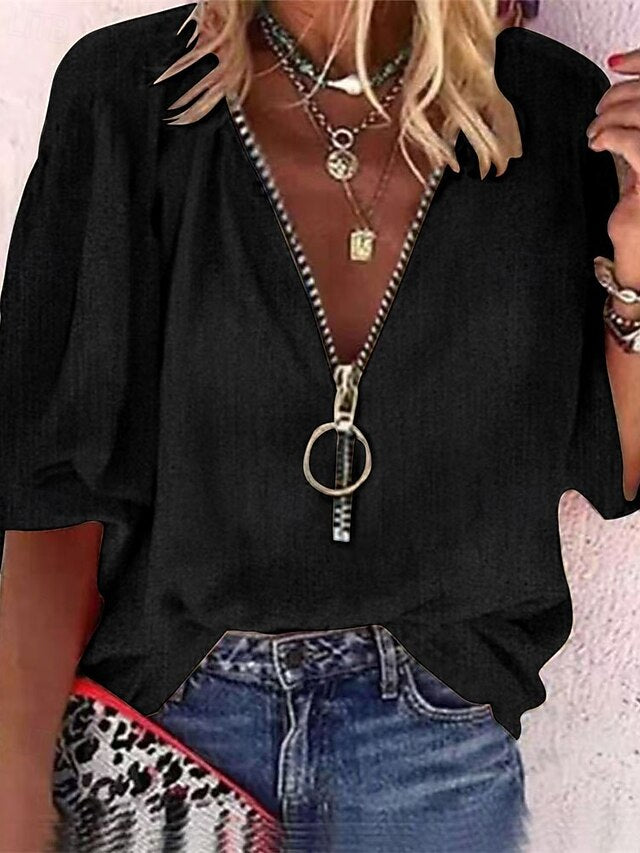 Women's Blouse Dressy Tops Solid Color Plain Elegant Ladies