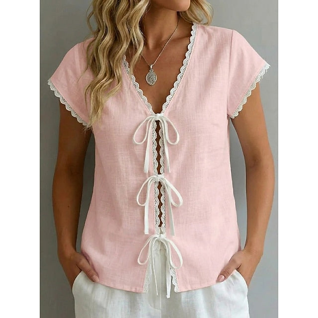 Women's Lace Tops Lace Trim Solid Color Elegant Short