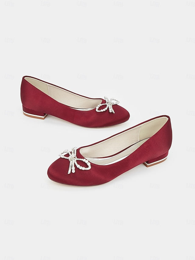 Round-Toe Bow Embellished Rhinestone - Women's Flats