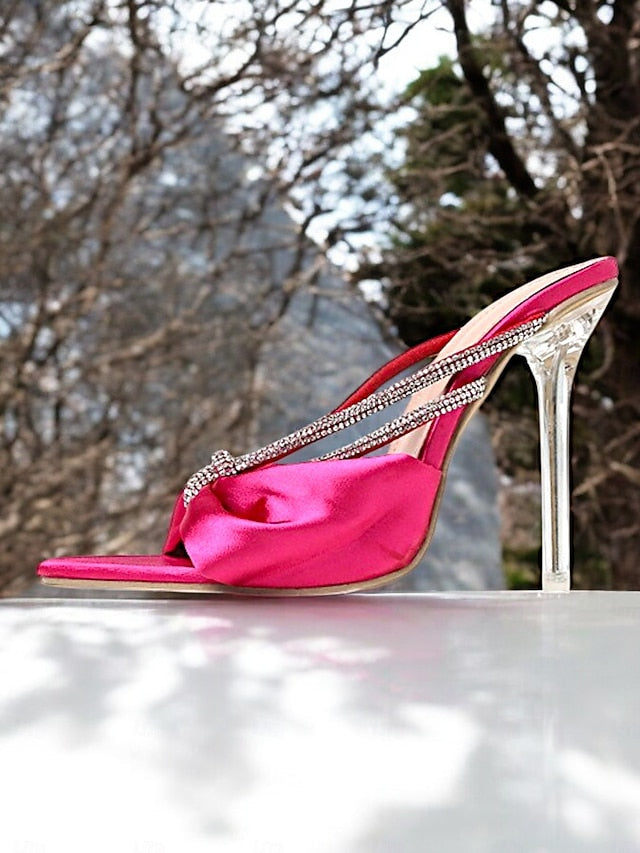 Pink Heeled Rhinestone Satin Women's Bow – Sandals Hot