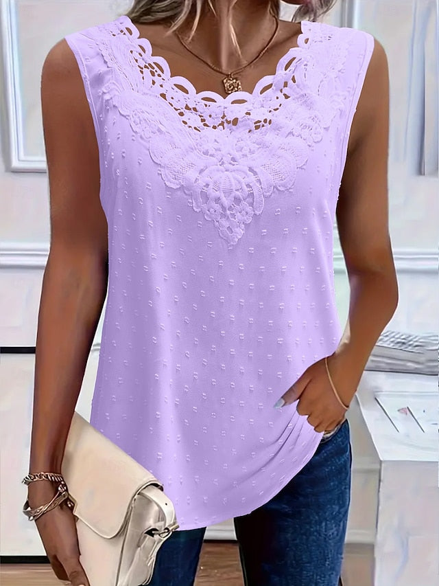 Women's Tank Top Lace Tops Lace Patchwork Plain Fashion