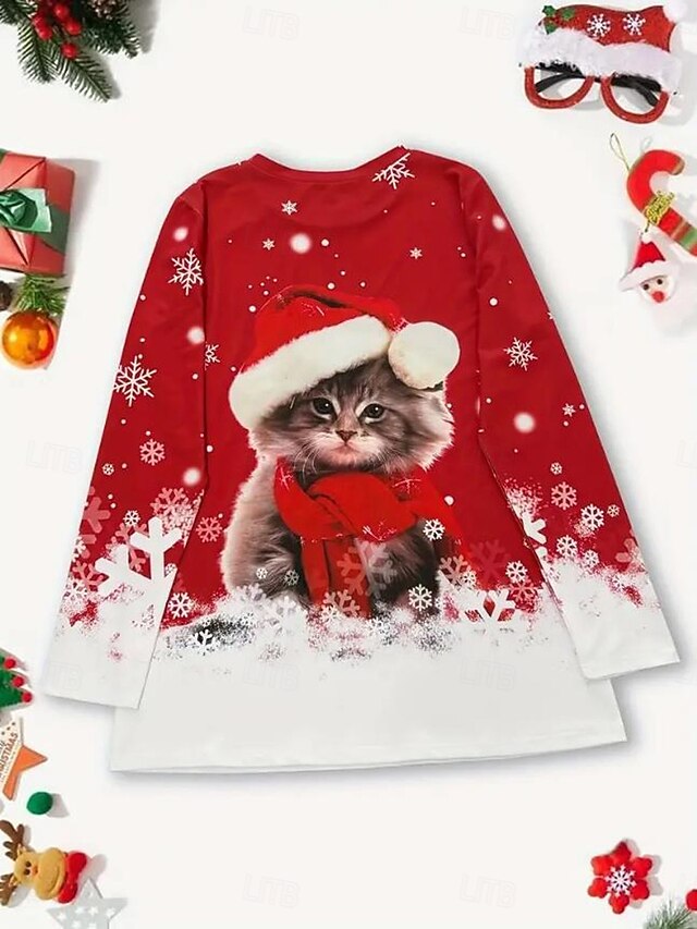 Christmas Women's T Shirt Graphic Animal Cat Fashion Casual