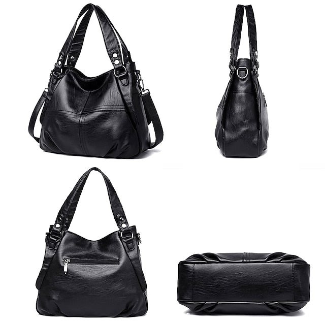 Large Shoulder – Leather Burgundy Faux Bag Women's