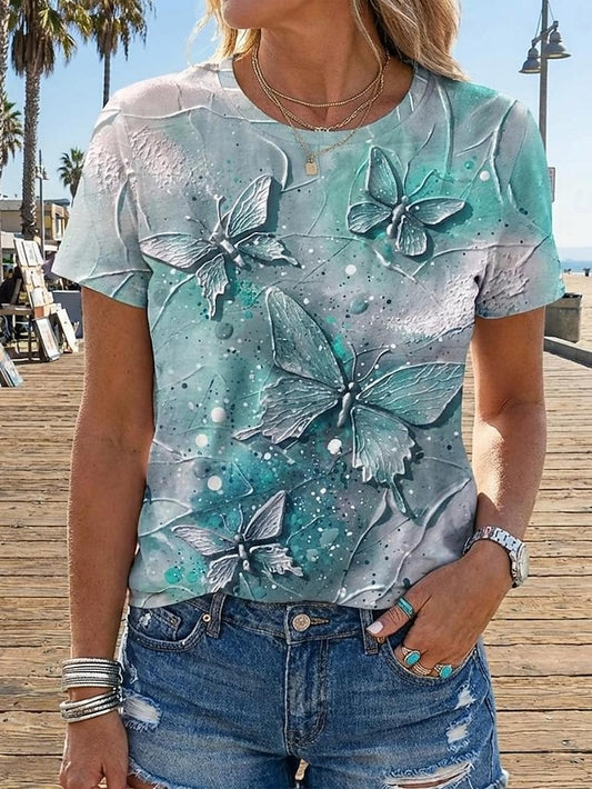 Women's T Shirt Print Butterfly Fashion Modern Short Sleeve