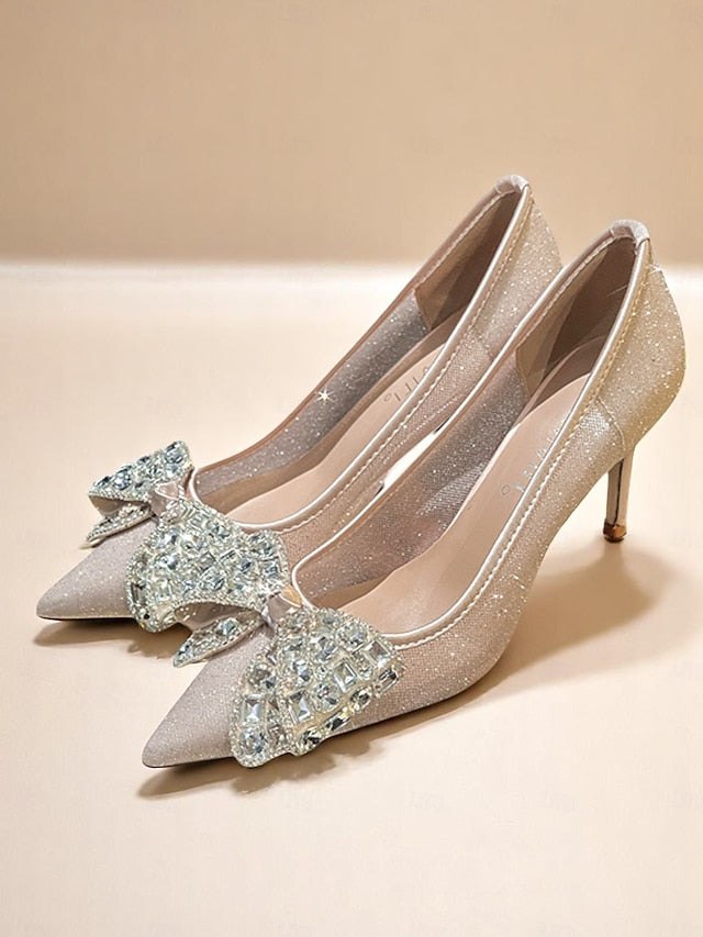 Rhinestone with Glitter Heels Women's High Bow