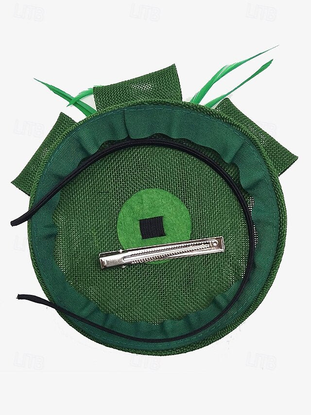 Women's Fascinator and Feather Bow Hat Green Accents with