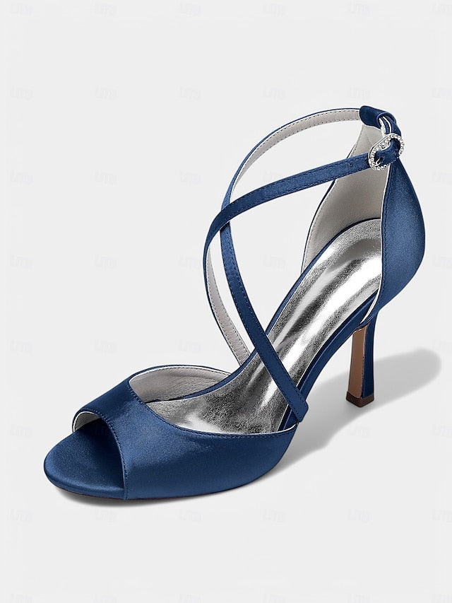 White Cross-Strap Heels – Satin Peep-Toe Women's Elegant