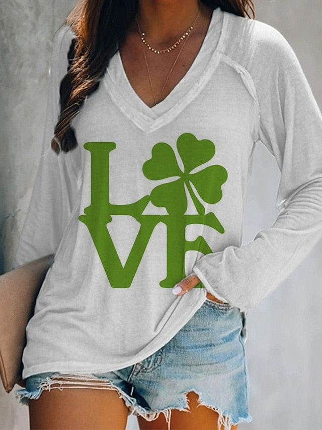 St. Patrick's Day Women's T Shirt V Neck Long Sleeve