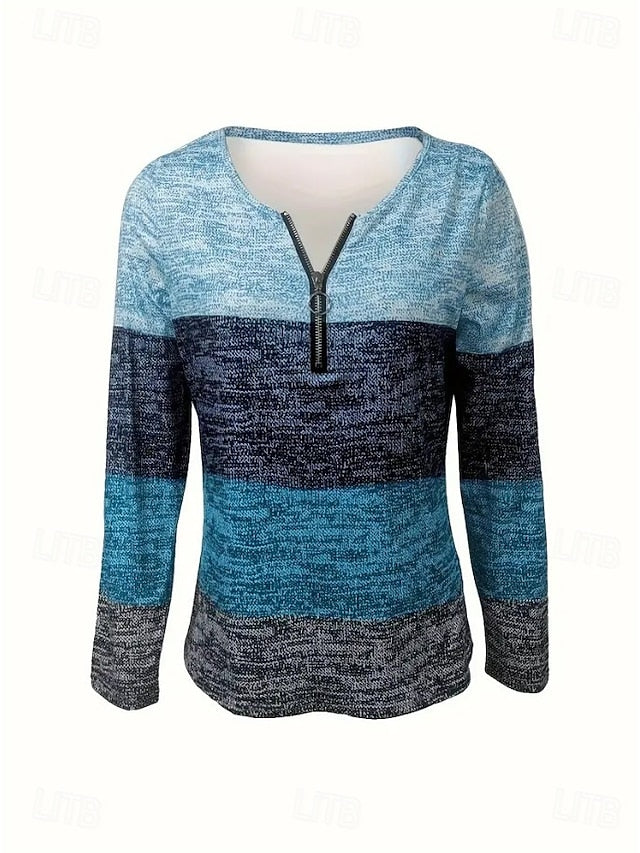 Women's T Shirt Zipper Print Graphic Geometric Color Block