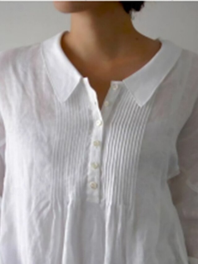 Women's Shirt 100% Cotton Buttons Plain Basic Modern Long