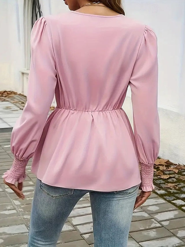 Women's Blouse Dressy Tops Ruched Lace up Tunic Solid Color