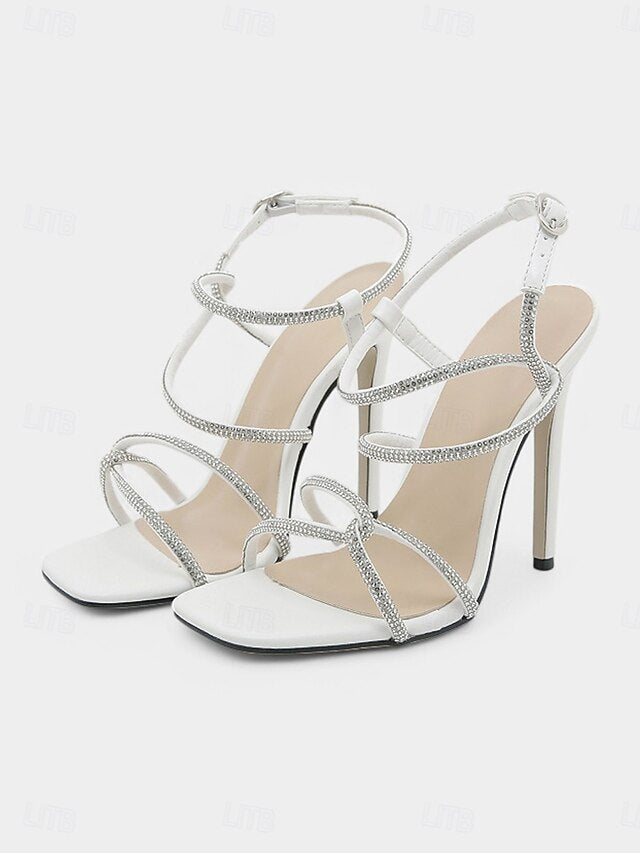 Black Crystal-Embellished Women's High Heel Sandals –