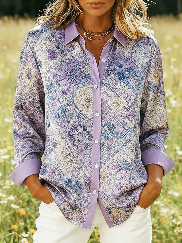 Women's Shirt Satin Shirt Print Floral Graphic Bohemia