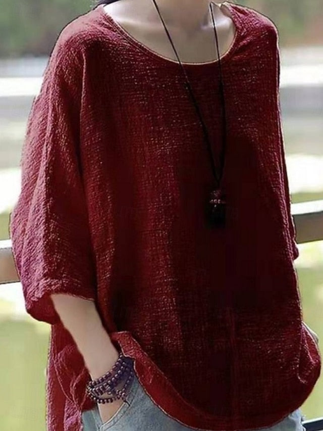 Women's Shirt Blouse Solid Color Stylish Casual 3/4 Length