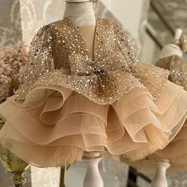 Kids Sleeve Girls' Length 3/4 Color Party Solid Dress