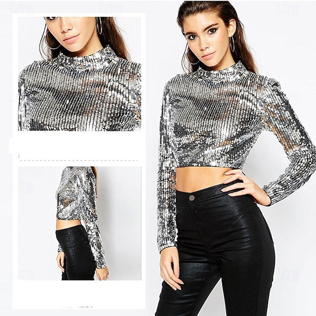 Retro Vintage 1980s Crop Top Sequins Fancy Dress Women's