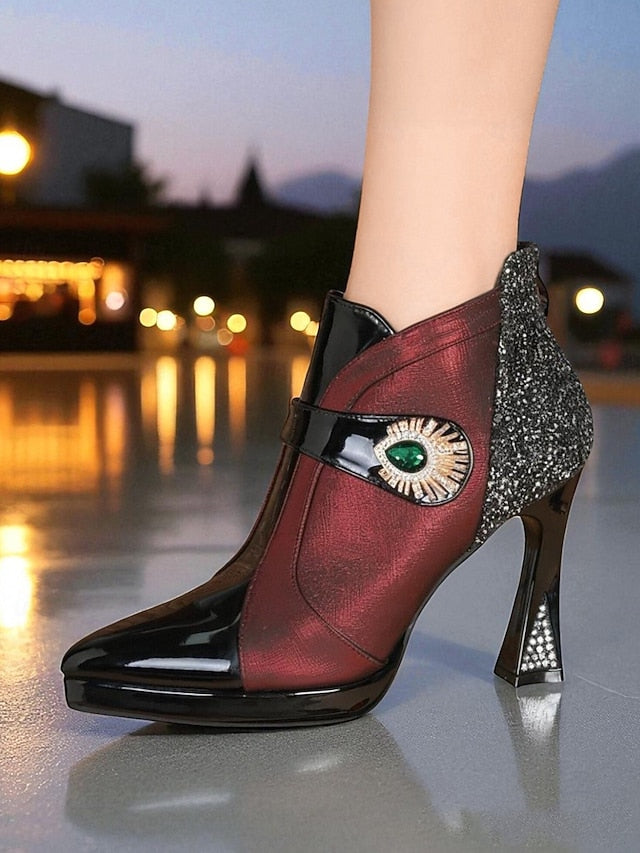 High Ankle Heel Glitter Boots Women's