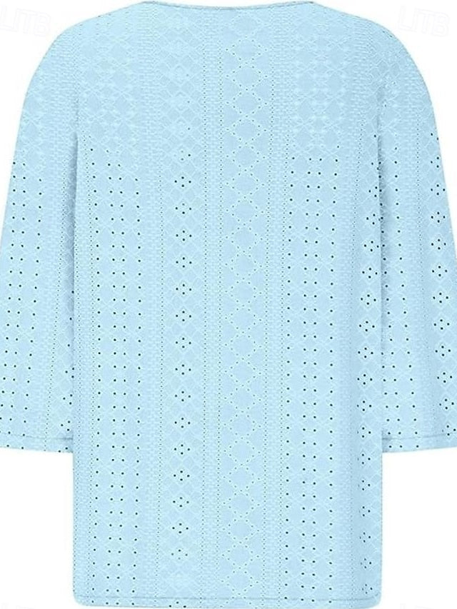 Women's Texture Blouse Eyelet Top Pointelle Tee Blouse