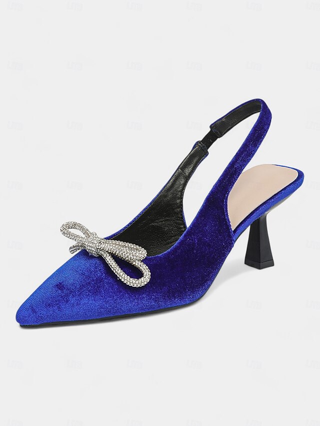 – Toe Velvet Heels Cocktail Slingback Pointed Women's