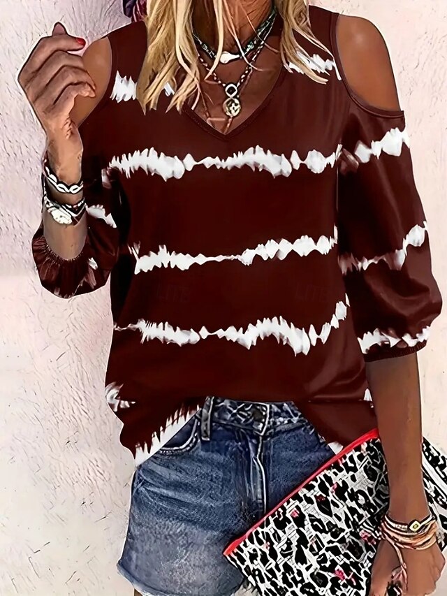 Women's T Shirt Tee Top Print Striped Vintage Fashion