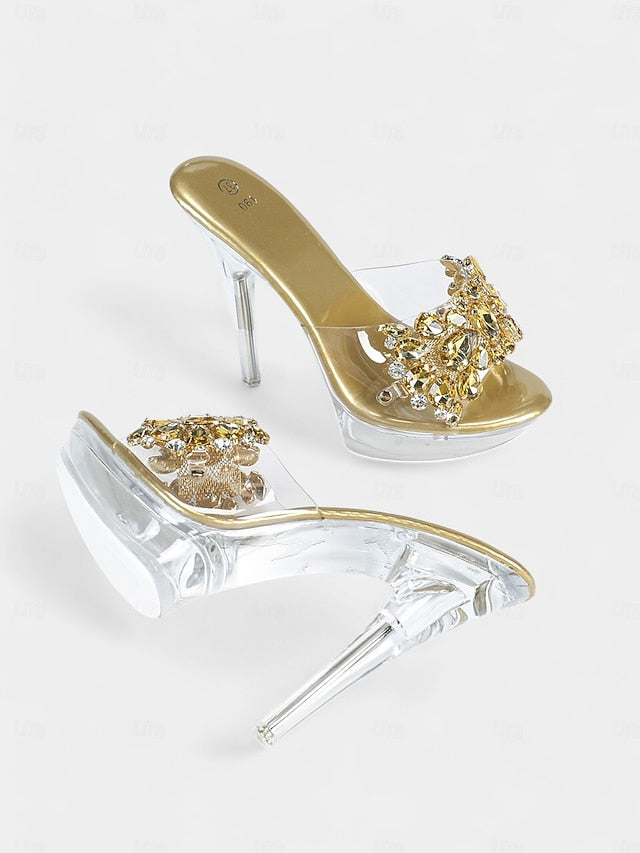 Women's Clear – Embellished Platform Heels Rhinestone