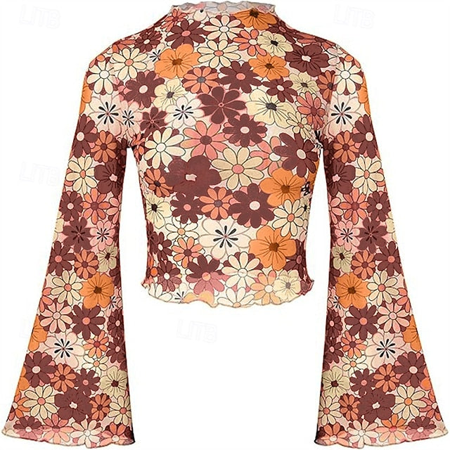 1970s Outfits for Women Bell Sleeve Tops Disco Outfit Floral
