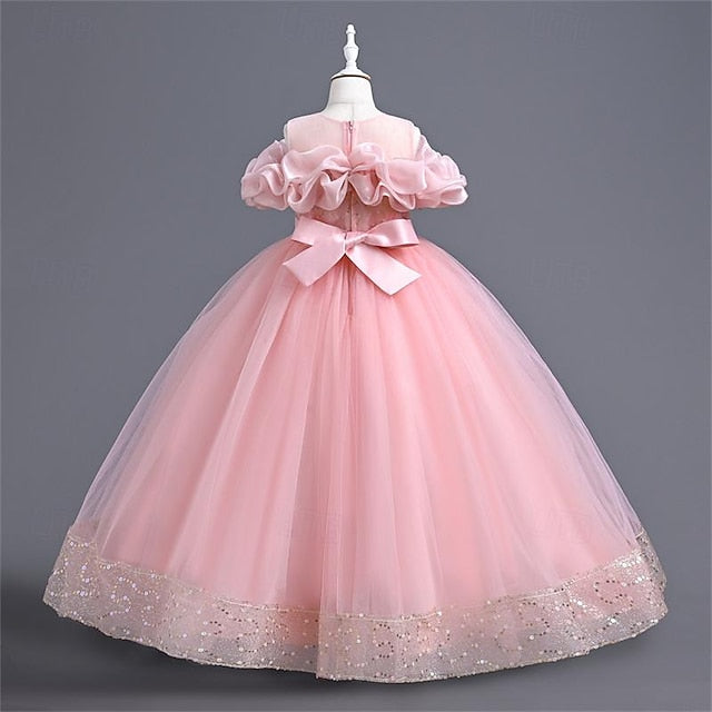 Girl Color Flower Girls' Solid 3D Party Dress