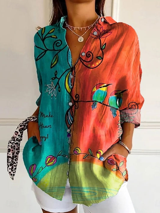 Women's Shirt Linen Like Breathable Lightweight Button Down