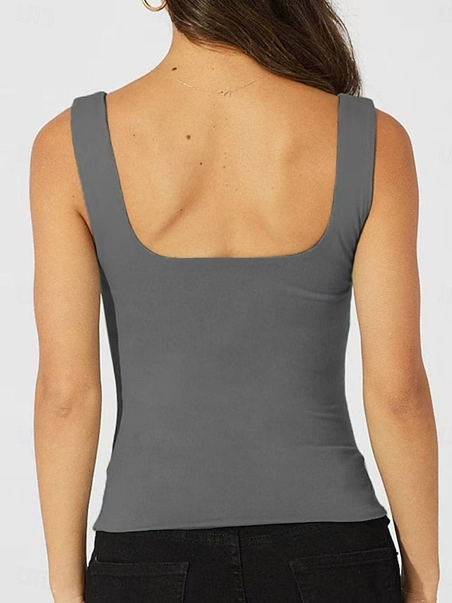 Women's Tank Top Sleeveless Shirt Tee Top Solid Color