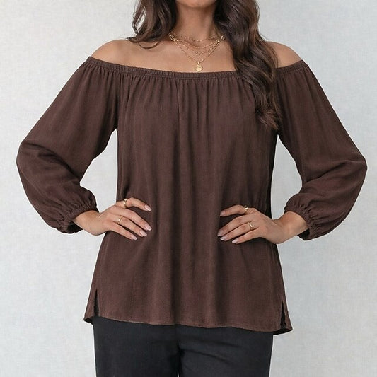 Women's Cold Shoulder Tops T Shirt Side Split Pleats Solid