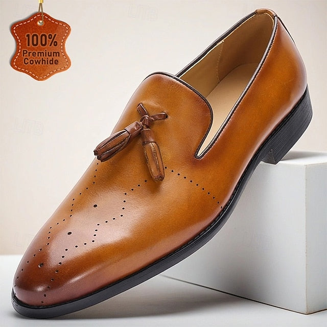 Loafers – Classic Light Brown Men's Tassel Leather