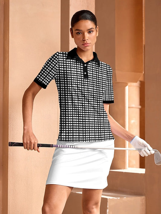 Women's Golf Polo Shirt Black Short Sleeve Top Ladies Golf