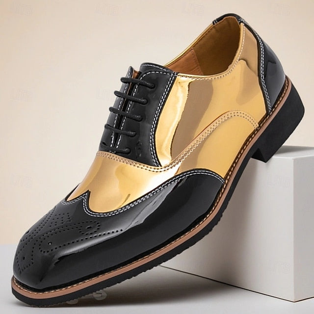 Leather Gold Men's Oxford Black and Patent Shoes with