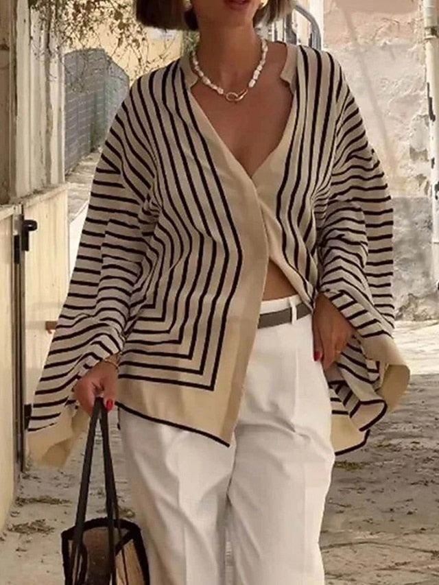 Women's Shirt Buttons Striped Daily Stylish Basic Long