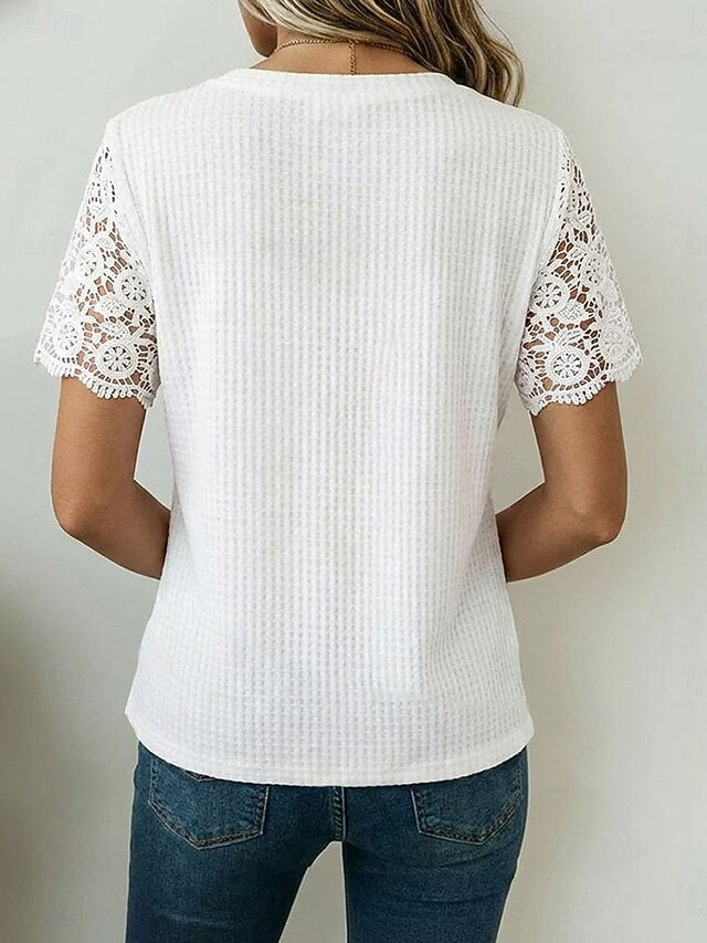 Women's T Shirt Lace Elegant Vintage Stylish Short Sleeve