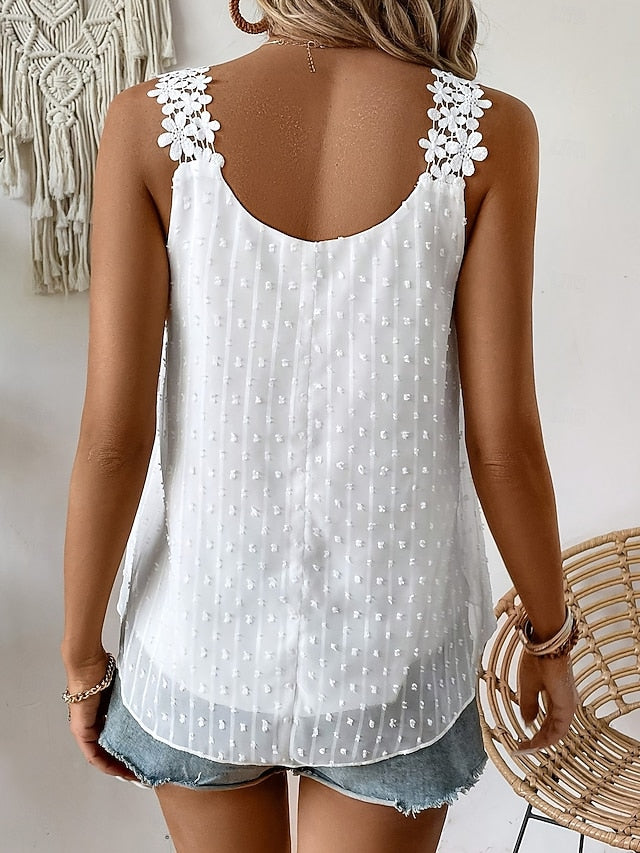 Women's Tank Top Lace T-shirt Lace Patchwork Polka Dot