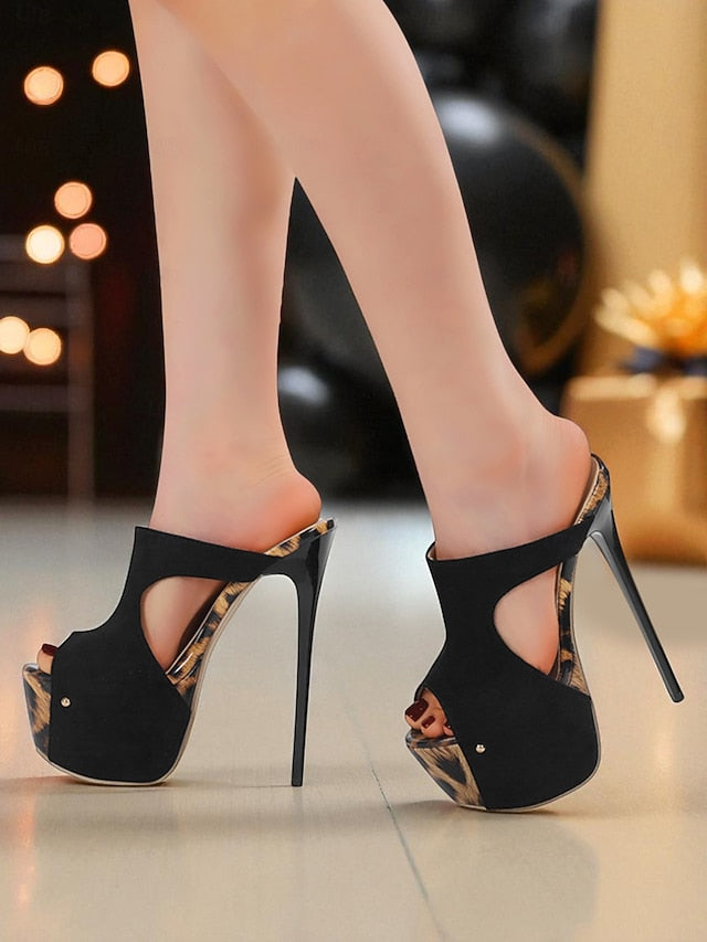Platform Peep High with Heel Black Toe Women's Mules