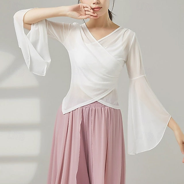 Activewear Top Pure Color Splicing Tulle Women's