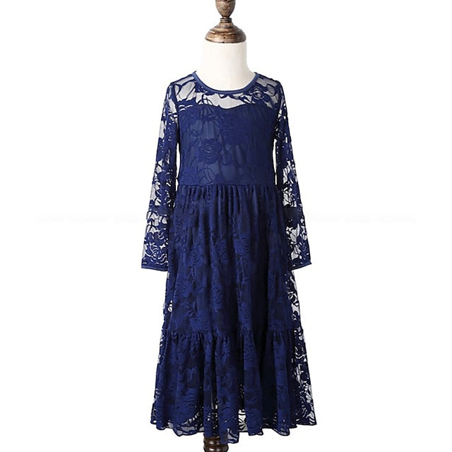 Long Girls' Colored Dress Girl Flower Solid Kids