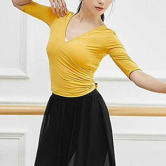 Breathable Ballet Top Ruching Bandage Solid Women's