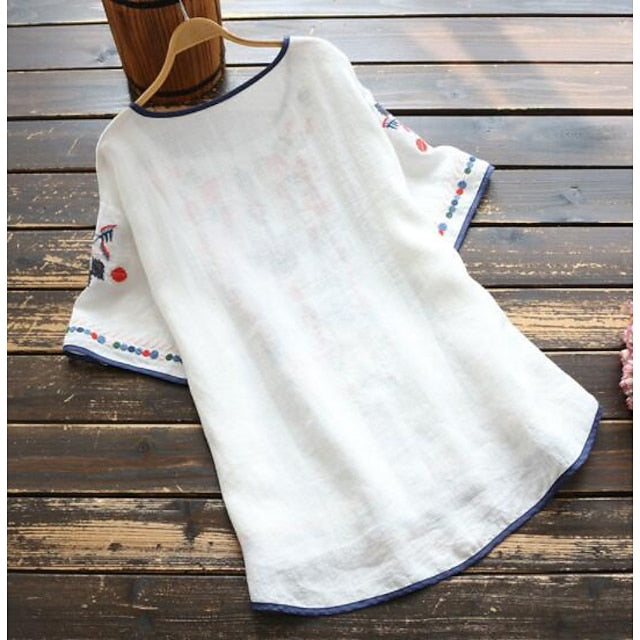 Women's Shirt Blouse Tribal Basic Short Sleeve Crew Neck